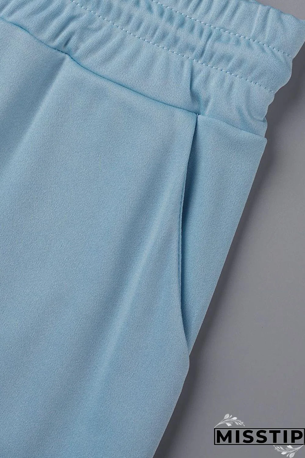 Blue Casual Solid Basic U Neck Long Sleeve Two Pieces