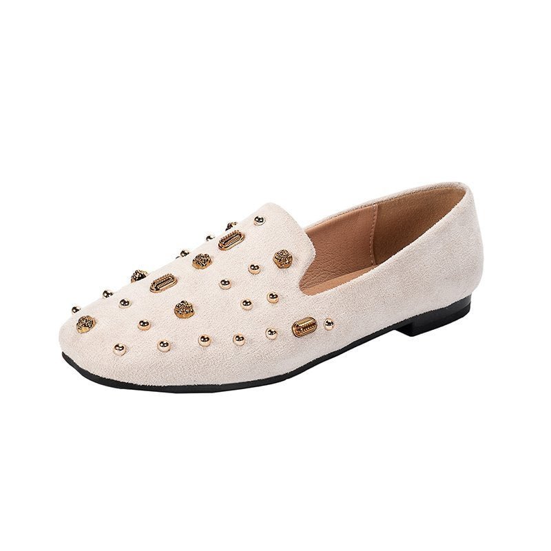 Metal Studs fur moccasins women winter warm plush loafers women shoes cozy soft bottom ballerina two style rivets fur flats 2020