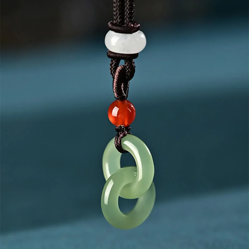 Hetian Cyan Jade White Jade Double Peace Buckle Success Pendant Necklace