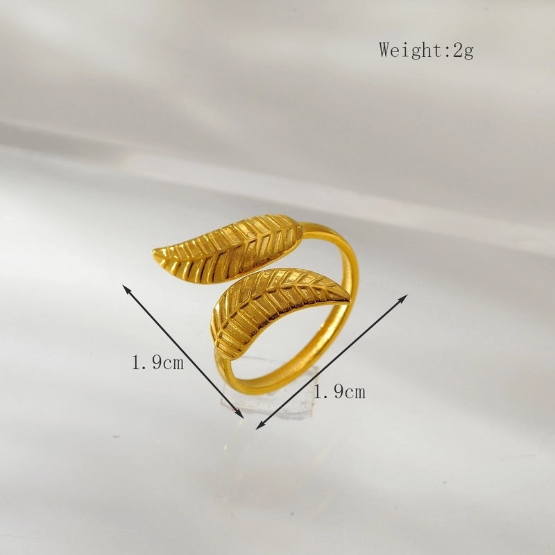 Classic Style Leaf Snake 304 Stainless Steel 18K Gold Plated Open Rings