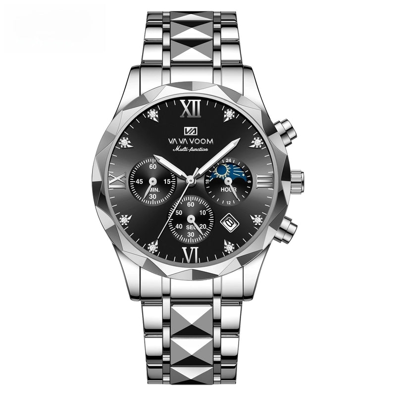 Diamond Stainless Steel Watch With Men’s Business Simple Calendar Quartz Waterproof Watch One-piece Delivery