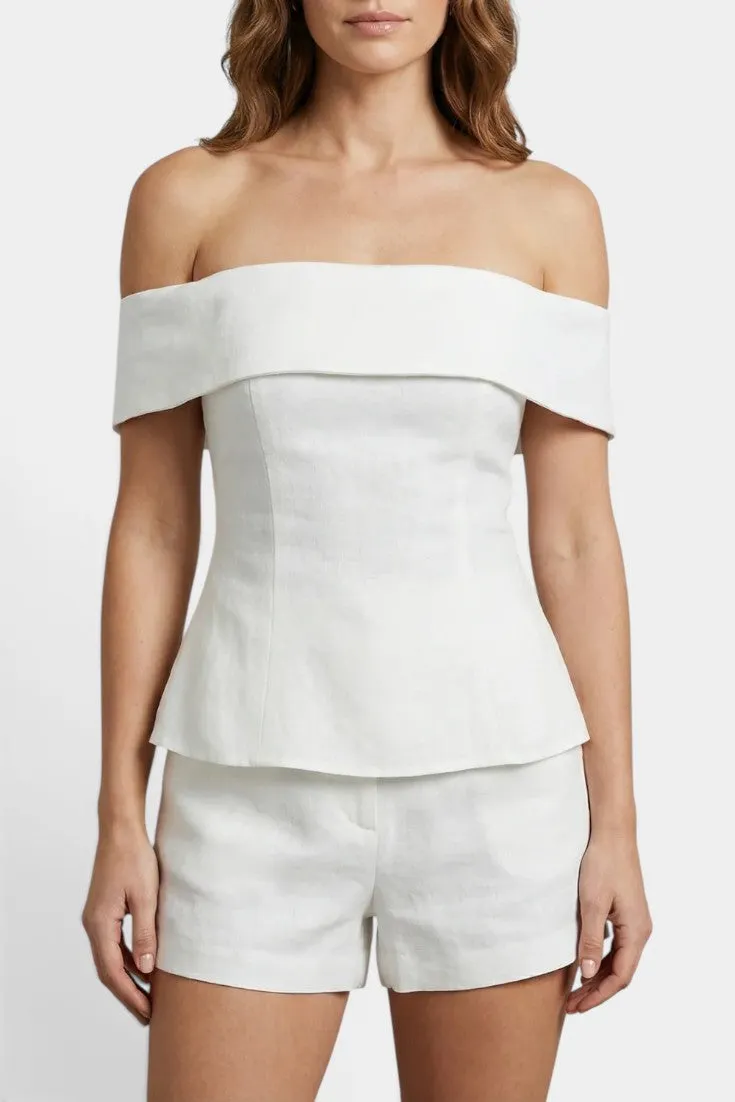 Structured Off-Shoulder Top with Peplum & Shorts Set