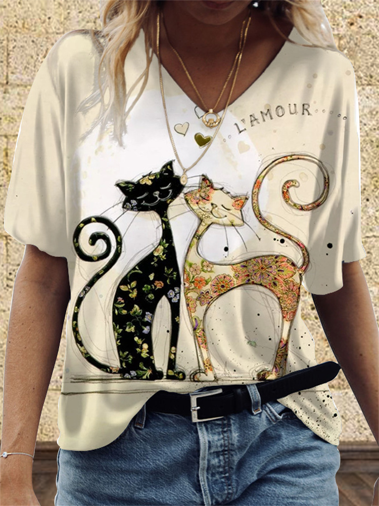 Lovely Cats Print Comfy T Shirt