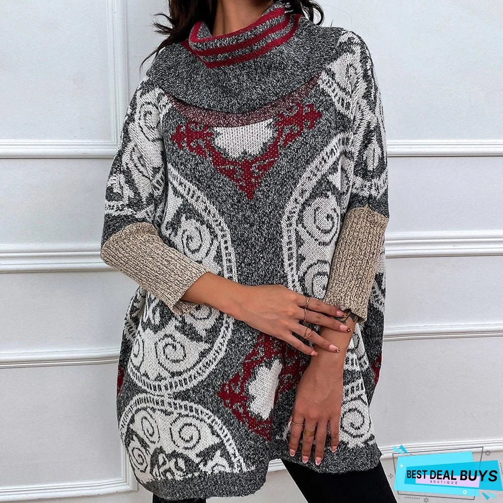 Turtleneck Cape Twill Sweater Pullover Shawl Sweater