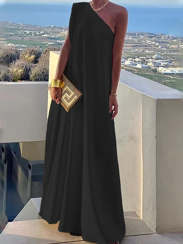 Women's Party Dress Black Dress White Dress Long Dress Maxi Dress Black White Green Sleeveless Pure Color Cold Shoulder Summer One Shoulder Fashion Vacation 2023 S M L XL