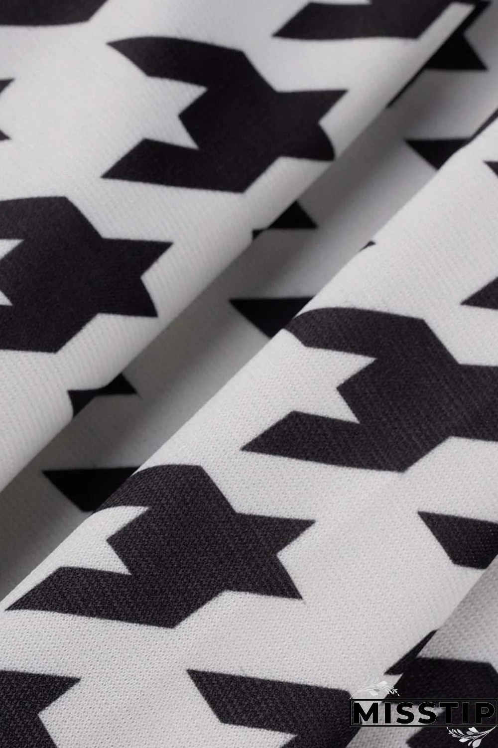 Black And White Casual Print Patchwork Turn-back Collar Long Sleeve Plus Size Dresses