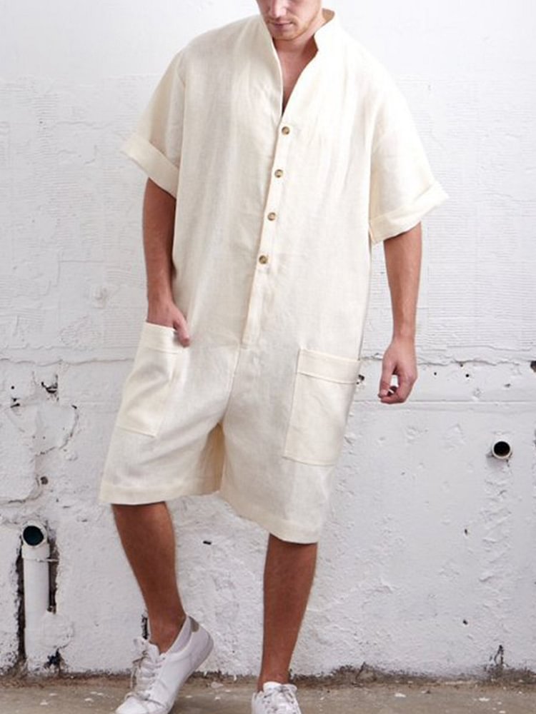Men's stand-up collar single-breasted jumpsuit