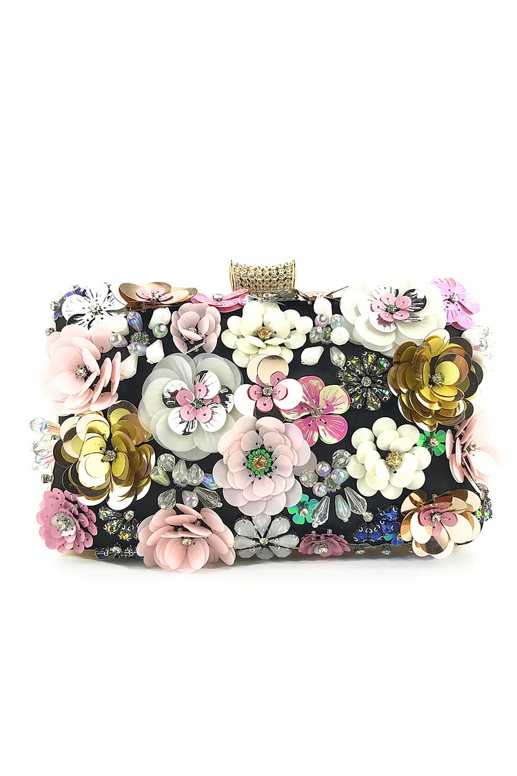 Evening Dinner Colorful 3D Flowers Beaded Handbag Bag 2024 - Xpluswear