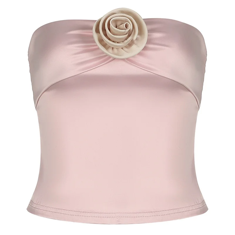 Ueong Three-Dimensional Flower Design Feeling Brassiere Blouse Pure Desire Young Girl Romantic Style Pink Vest Summer Fashion