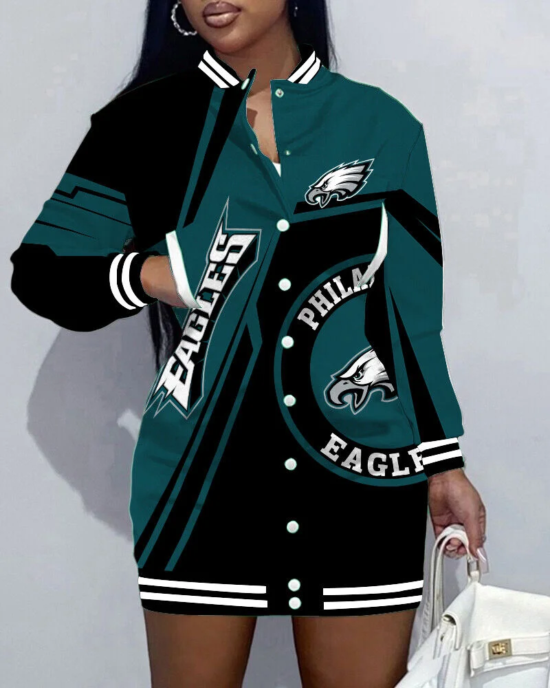 Philadelphia Eagles Limited Edition Button Down Long Sleeve Jacket Dress