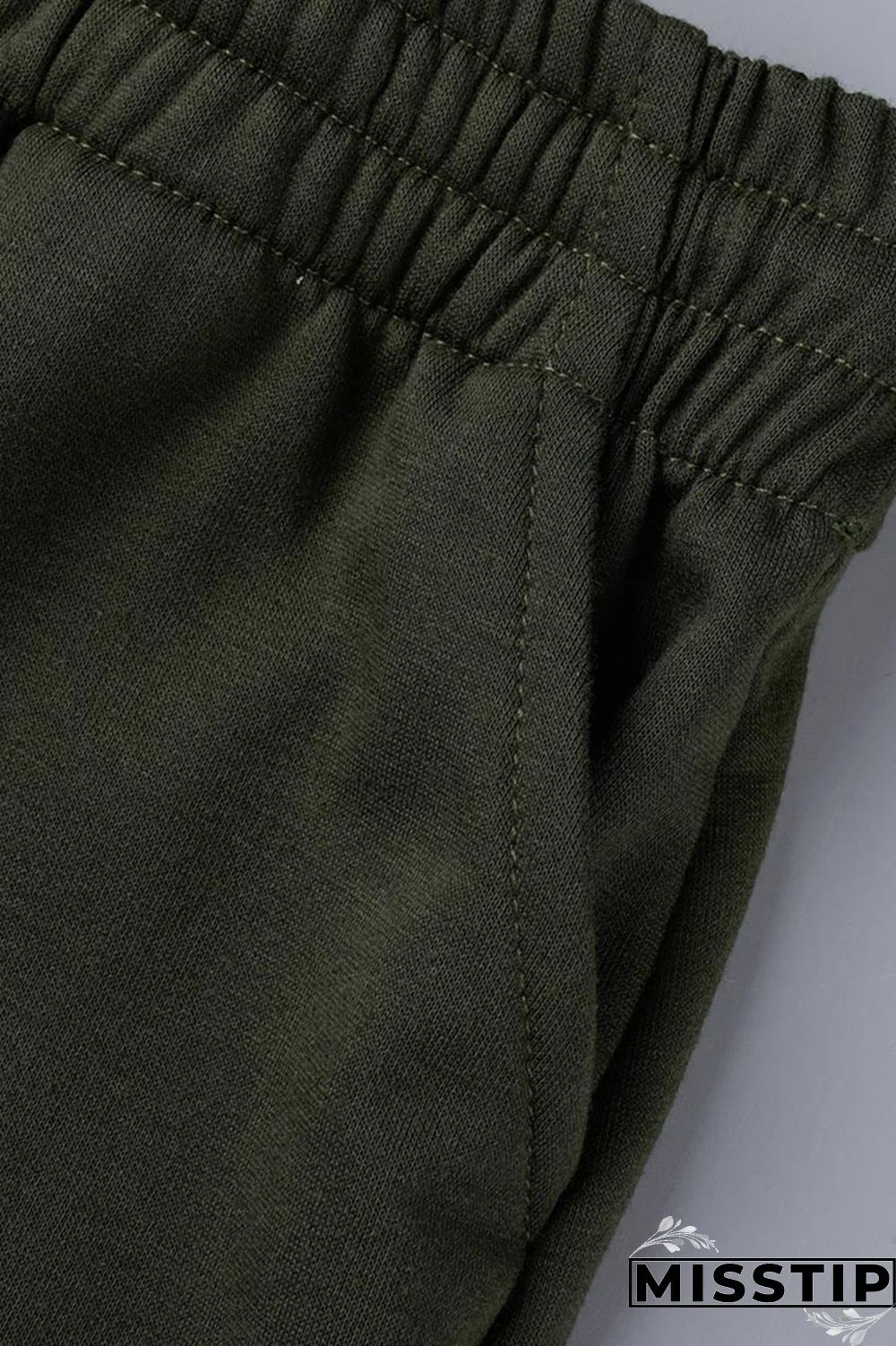 Army Green Casual Solid Patchwork O Neck Long Sleeve Two Pieces