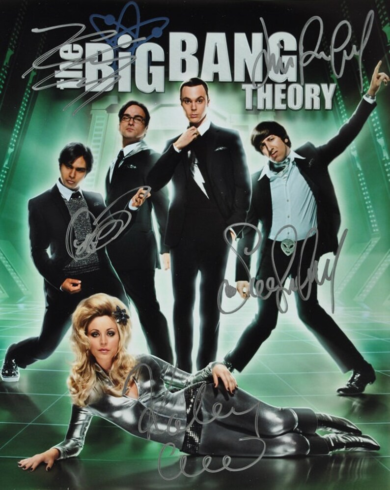 BIG BANG THEORY Cast Signed Photo Poster painting X5 Johnny Galecki, Jim Parsons, Kaley Cuoco, Simon Helberg, Kunai Nayyar wcoa