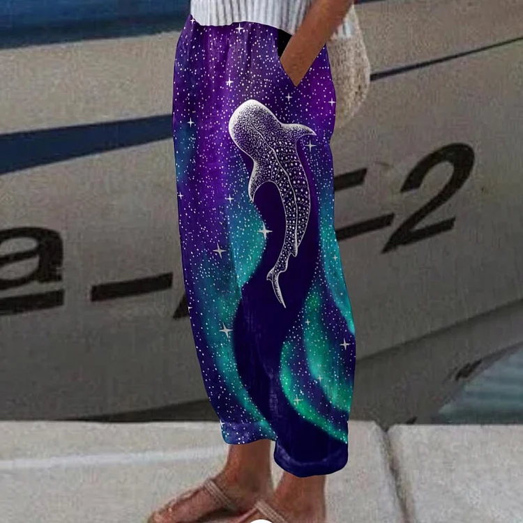 Star Eater In Northern Lights Print Casual Pocket Pants