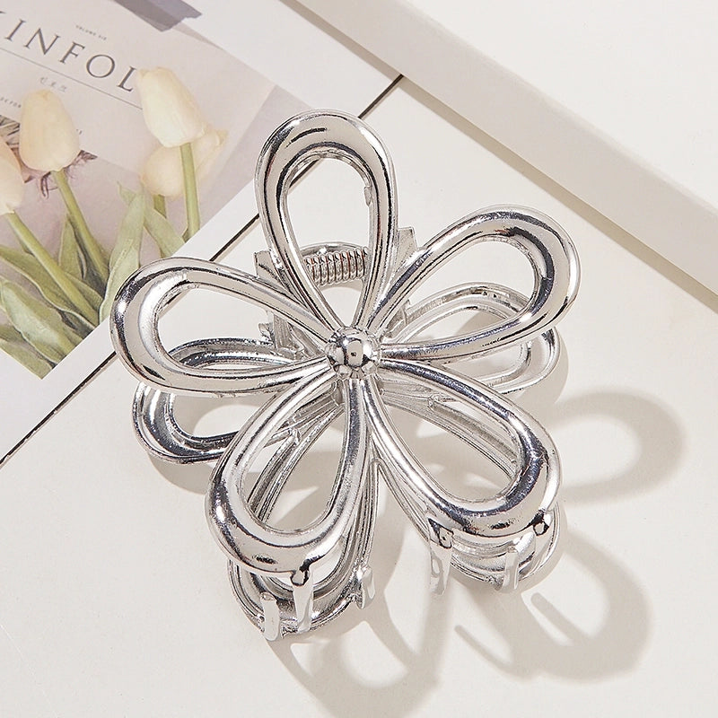 Handheld Pearl Temperament Curved Large Back Head Twist Clip Frog Buckle Pearl Barrettes Female Metal Bar Hairclip