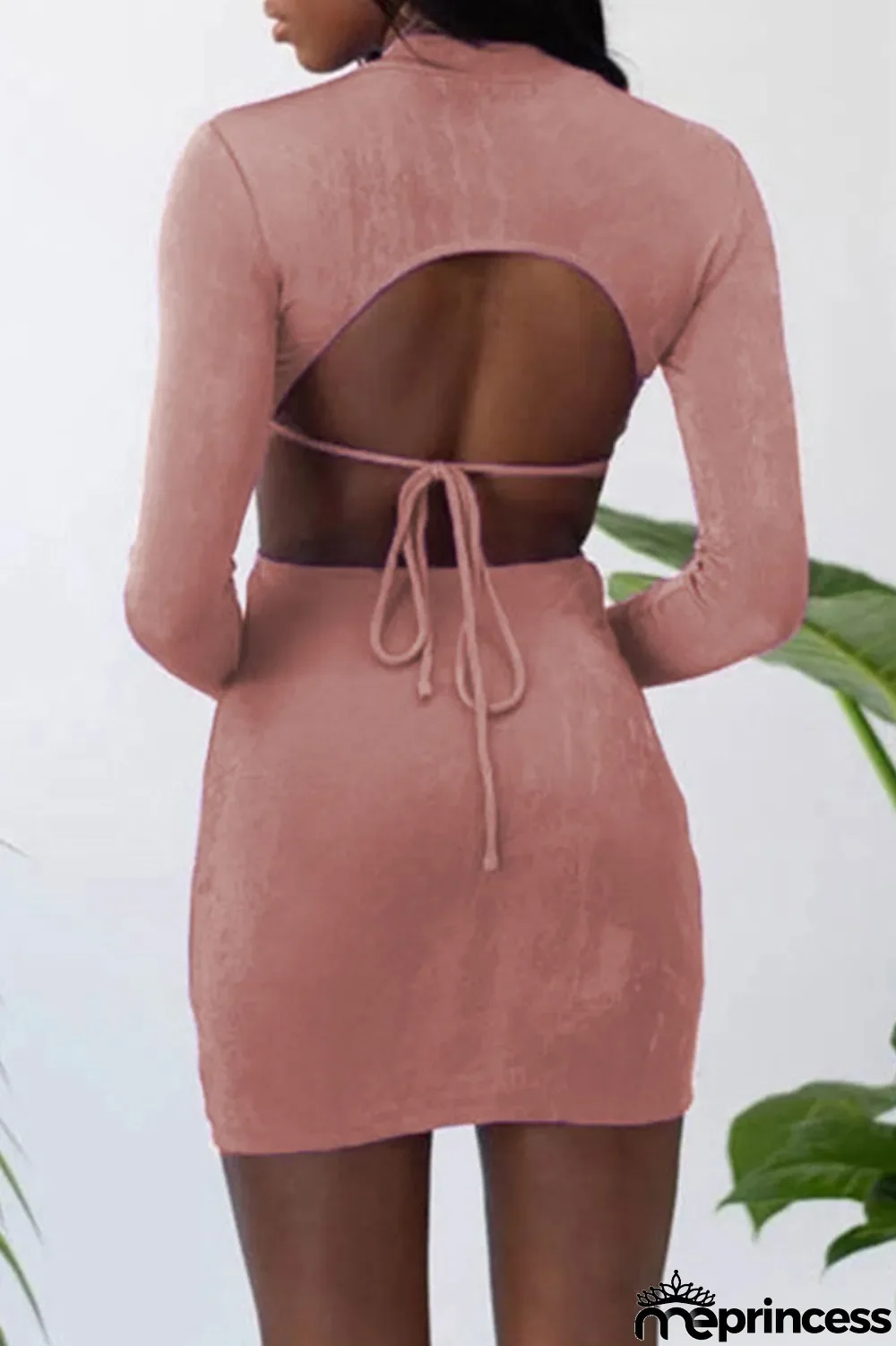 Apricot Fashion Sexy Solid Hollowed Out O Neck One Step Skirt Dresses