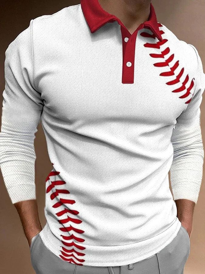 Men's Baseball Printed Long Sleeve POLO Shirt socialshop