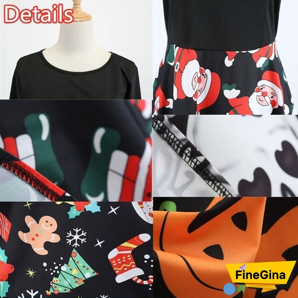 Autumn Winter Fashion Lady Xmas Clothes Christmas Costume Casual Long Sleeve Halloween Print Party Dress