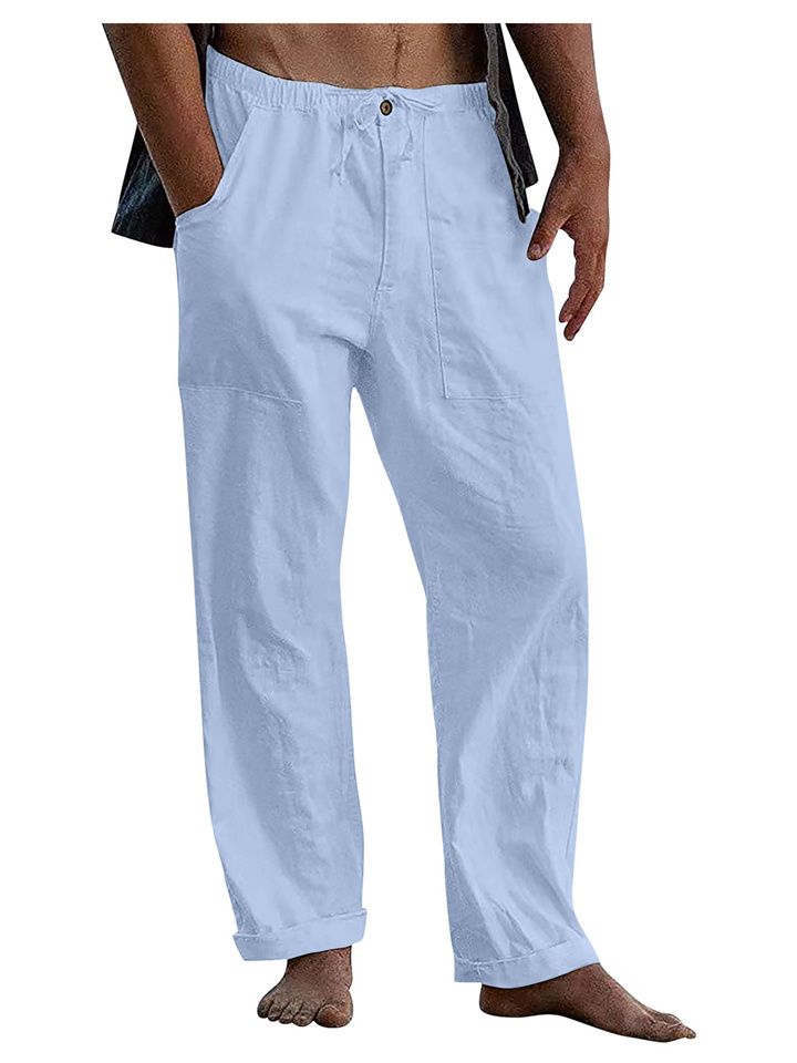 Men's Linen Pants Yoga Beach Loose Casual Summer Waist Drawstring Loose Pants-JRSEE
