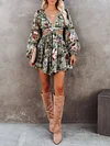 Printed Empire Long Sleeves Mini Dress