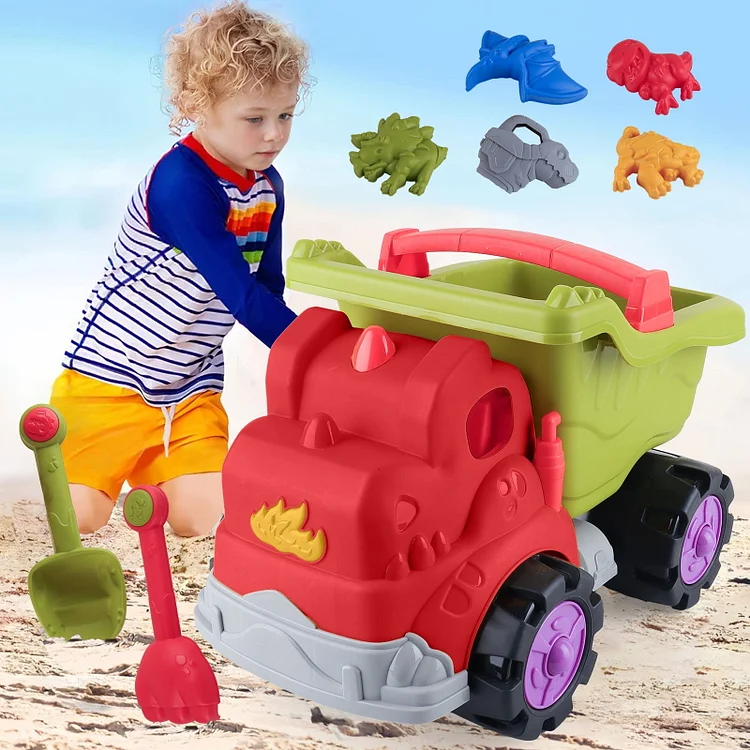 PayUSD Beach Toys Sand Toys Dinosaur Truck Car Sandbox Extra Large with Kids Shovel 3+ Red