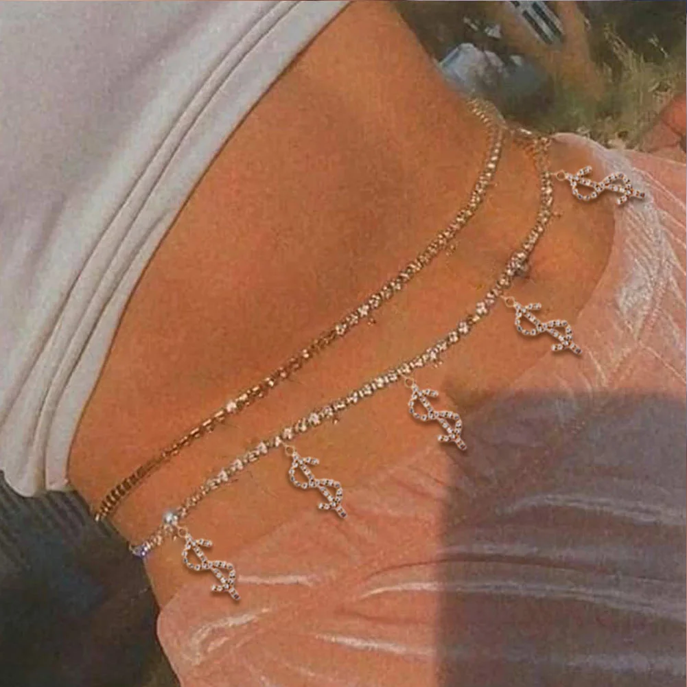 Iced Out US Dollar Sign Hip Hop Sexy Tennis Bikini Beach Waist Chain-VESSFUL