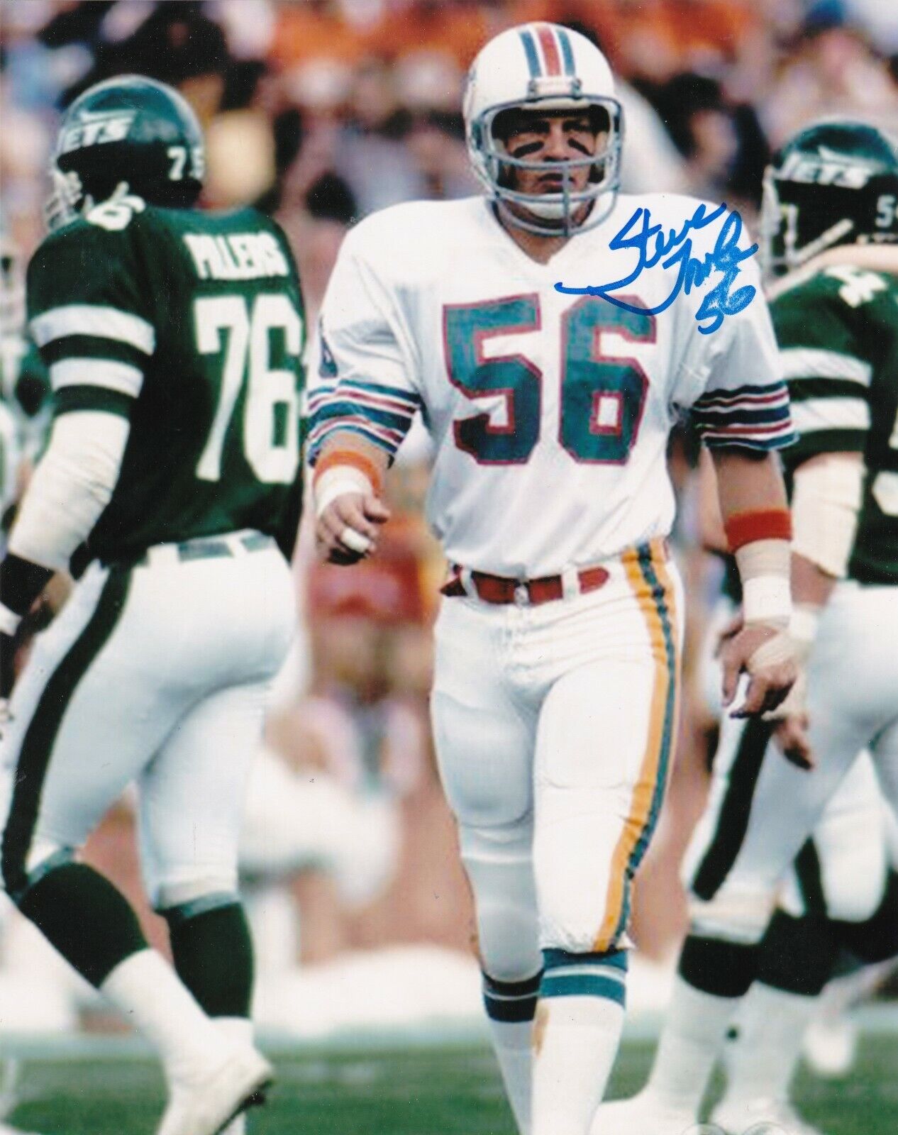 STEVE TOWLE MIAMI DOLPHINS ACTION SIGNED 8X10