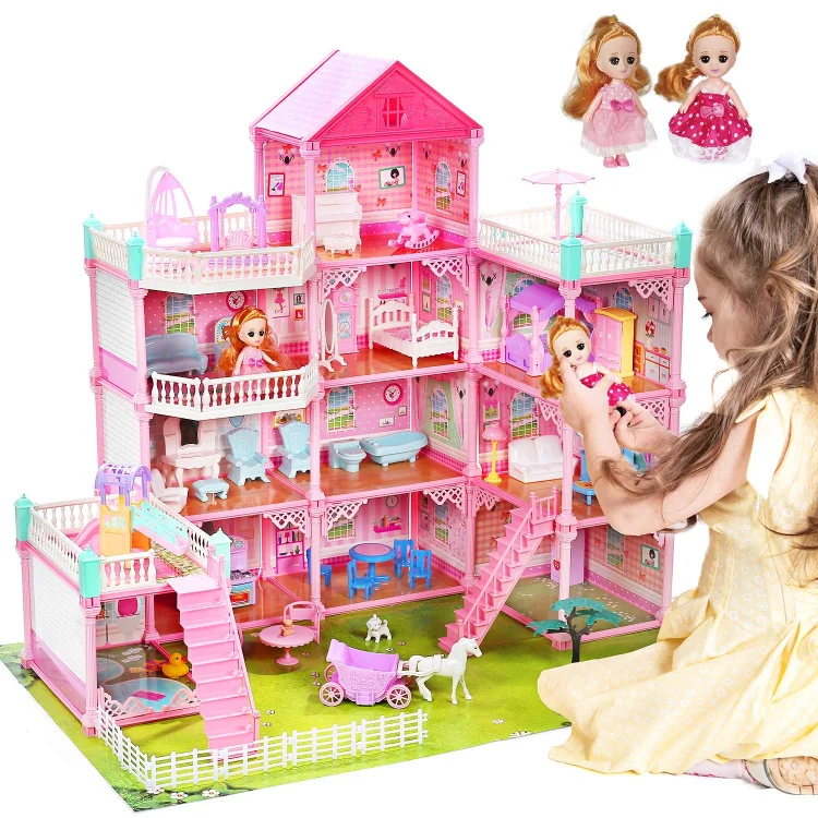 Sanmadrola Doll House Toys for Girls Dollhouse Pretend Play 11 Rooms with Dolls Furniture Set for Toddler Big Huge Playset Princess Castle Christmas Birthday Gifts