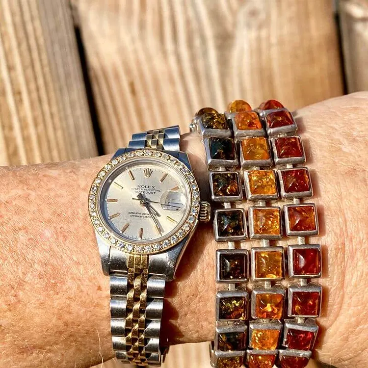 Baltic Amber Panel Bracelet in Sterling Silver