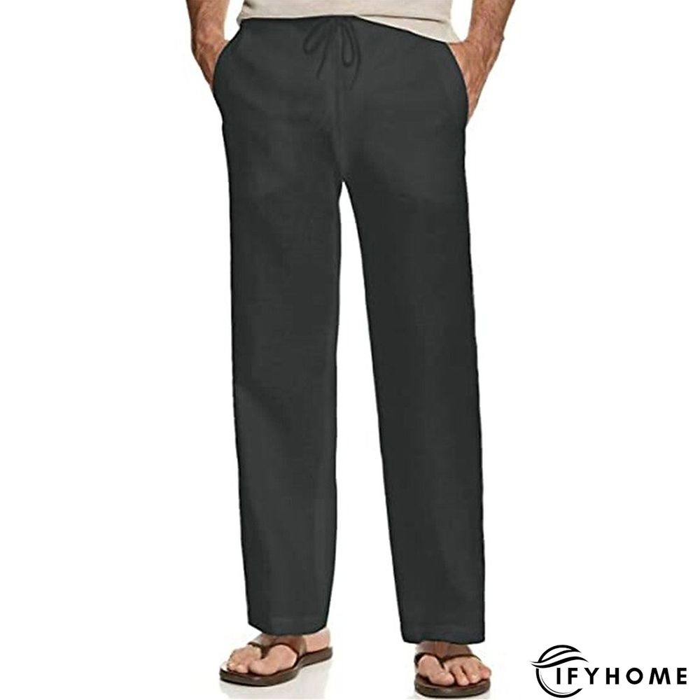Men's Linen Pants Trousers Summer Pants Beach Pants Drawstring Elastic Waist Plain Breathable Soft Casual Daily Holiday Linen / Cotton Blend Fashion Streetwear Black White Micro-elastic | IFYHOME
