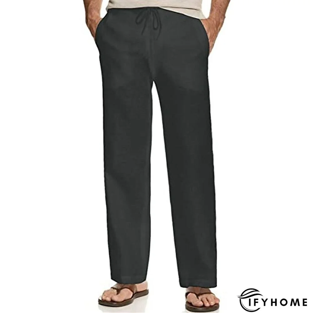Men's Linen Pants Trousers Summer Pants Beach Pants Drawstring Elastic Waist Plain Breathable Soft Casual Daily Holiday Linen / Cotton Blend Fashion Streetwear Black White Micro-elastic | IFYHOME