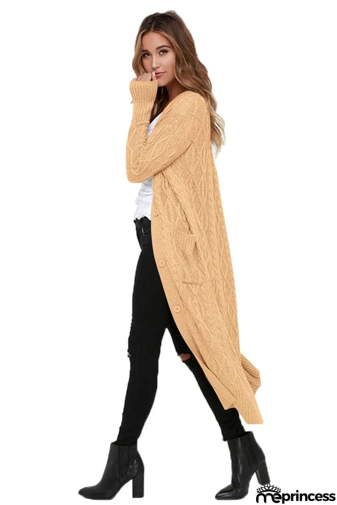 Cable Knit Open Front Long Cardigan