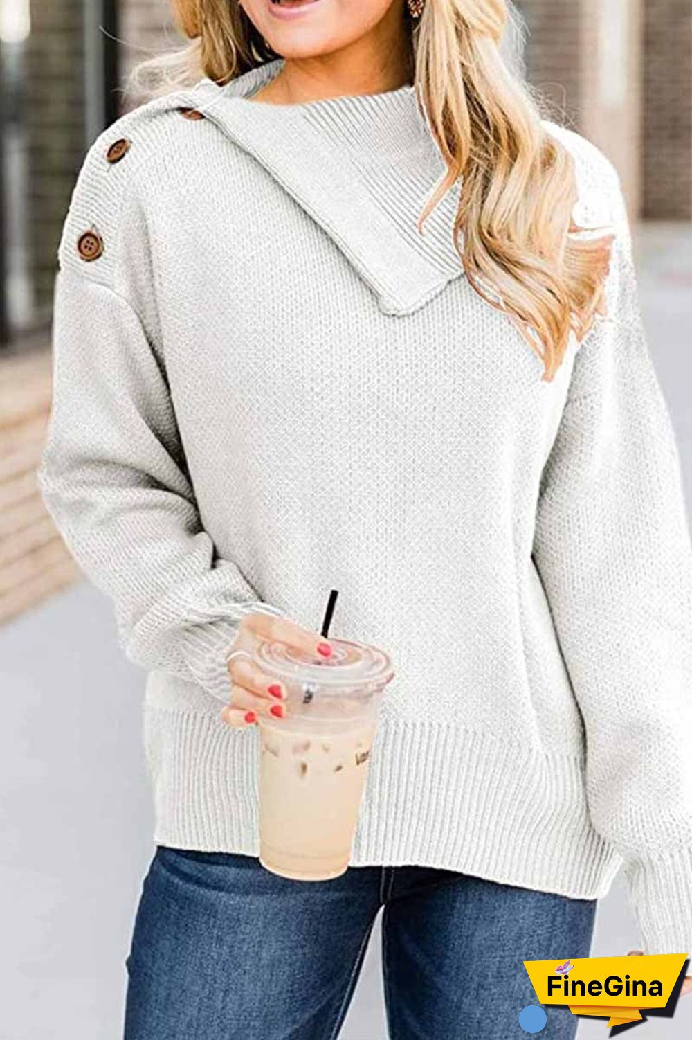 Casual Solid Color Button Knitted Sweater（4 colors）