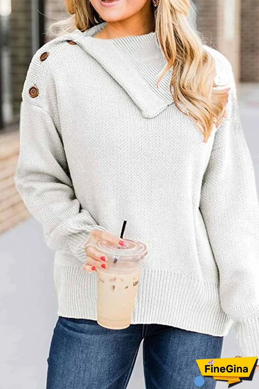 Casual Solid Color Button Knitted Sweater（4 colors）