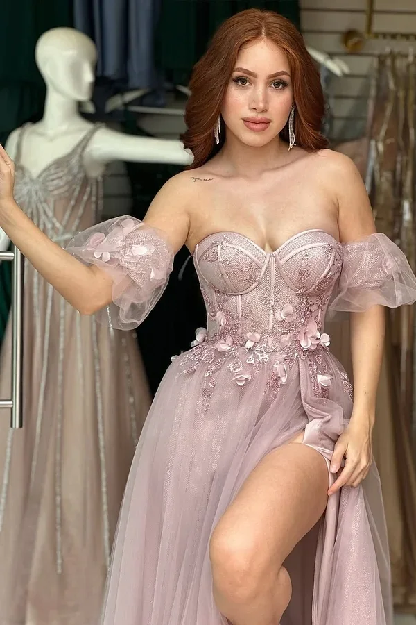 Daisda Pink Strapless Sleeveless Embroidery A-Line Prom Dress