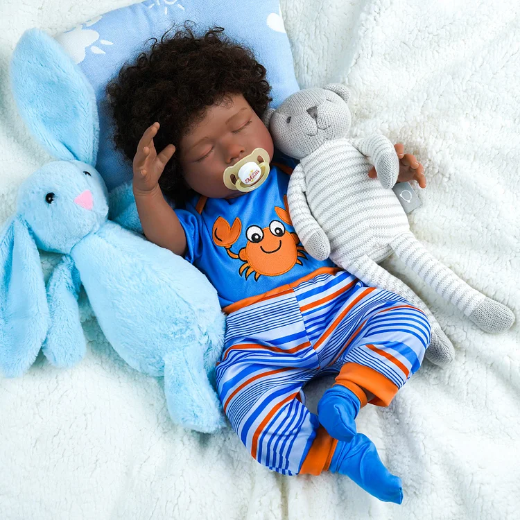 Babeside 20'' Adorable Reborn Baby Doll African American Boy Blue&Orange Suit Sonia