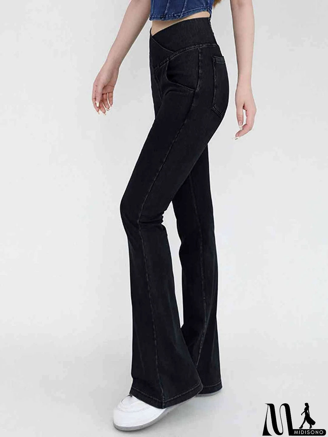 MidiSono - Wide Waistband Bootcut Jeans with Pockets