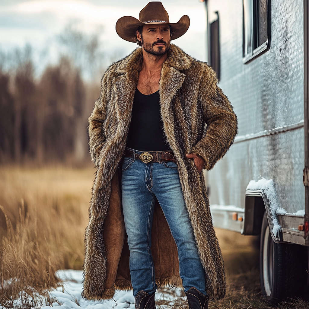 Western Cowboy Winter Warm Vintage Faux Fur Coat Jacket-inspireuse