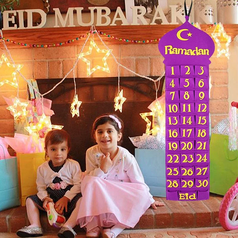 Eid Mubarak Hanging Felt Advent Calendar Ramadan Kareem Decor Countdown Calendar for Kids Gifts Muslim Islamic Party Decorations
