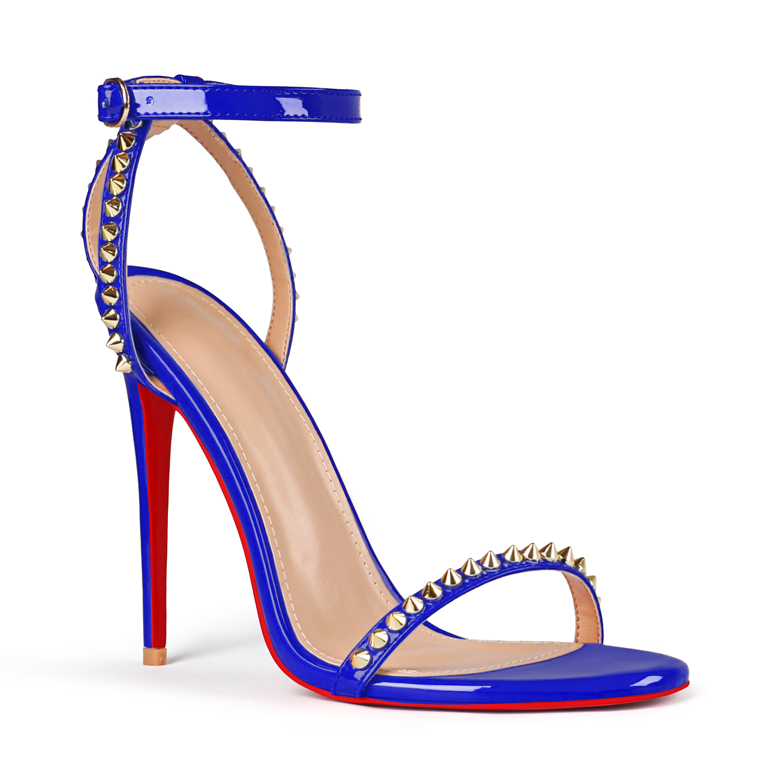 120mm Women's Sandals Stiletto Red Bottom High Heels Open Toe Ankle Strap Rivet Studs Shoes-MERUMOTE