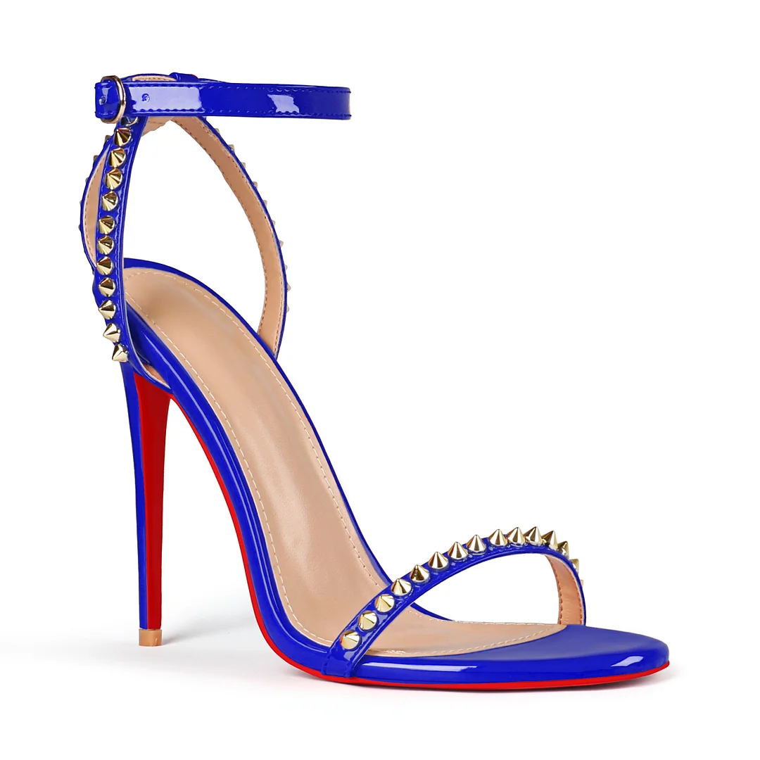 120mm Women's Sandals Stiletto Red Bottom High Heels Open Toe Ankle Strap Rivet Studs Shoes-MERUMOTE