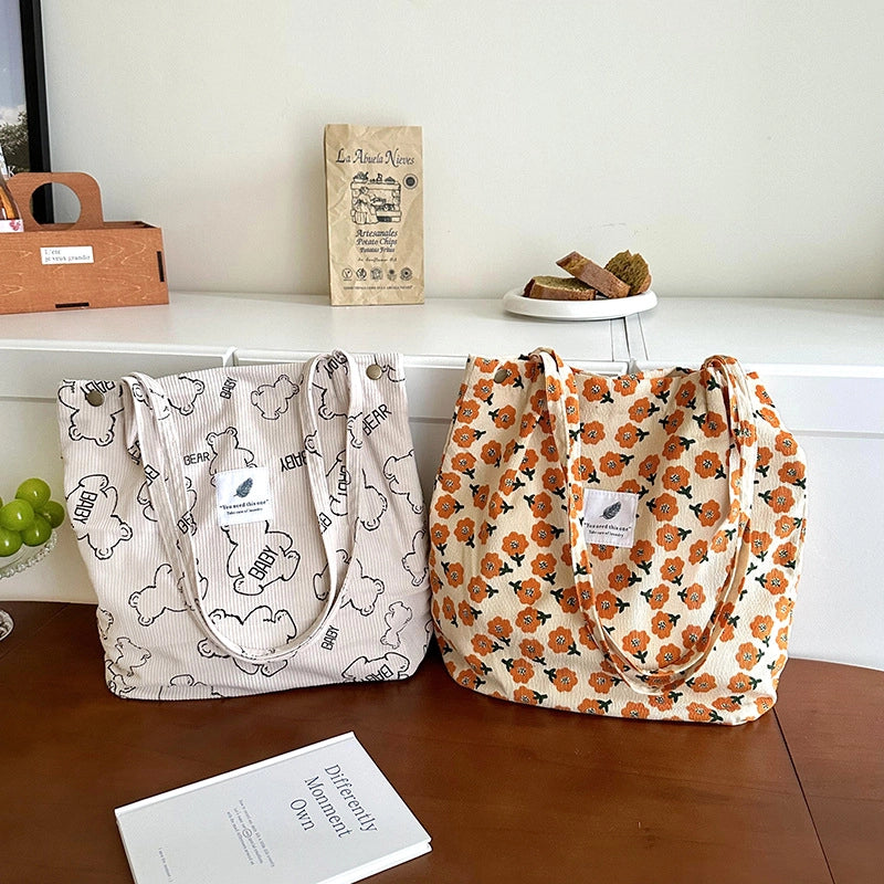 Women’s Corduroy Printing Classic Style Square Magnetic Buckle Shoulder Bag