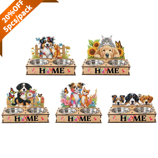 5D DIY Diamond Painting Water Feeder Diamond Art Dog Bowl for Small Medium Pets
