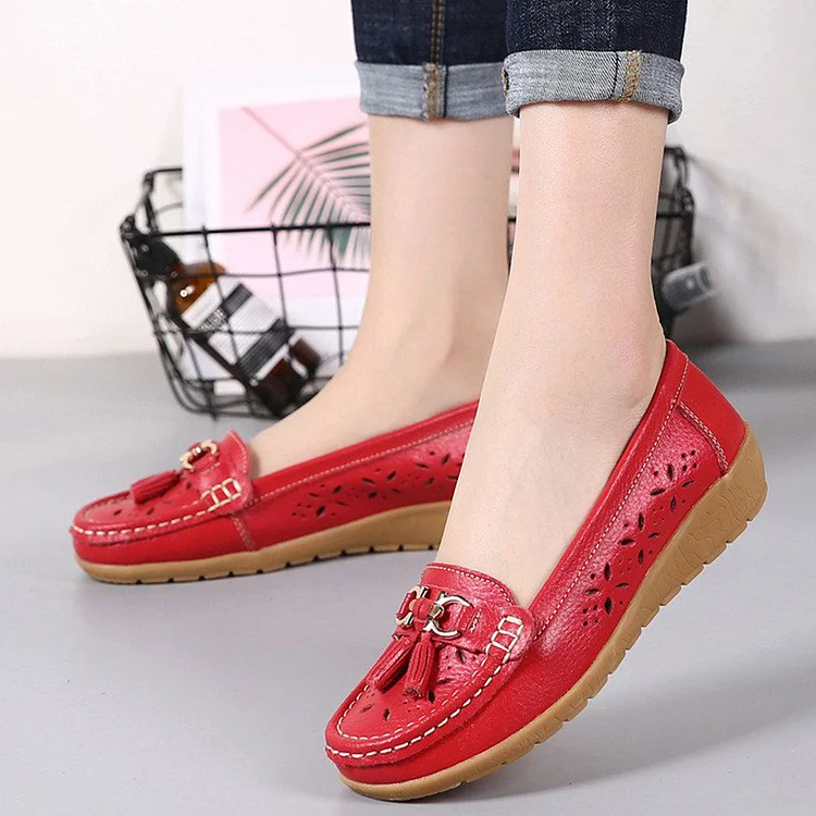 2024 Women's Hollow Soft Leather Breathable Moccasins Sandals  Stunahome.com