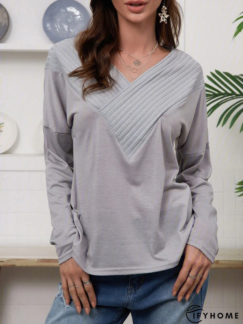 V Neck Elegant Regular Fit T-shirt & Tees | IFYHOME