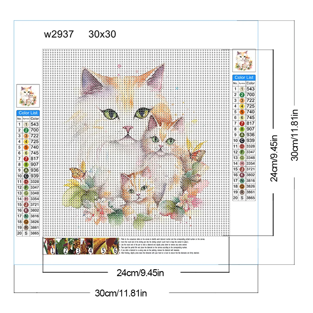 Full Round Diamond Painting 30*30cm - Cat Family