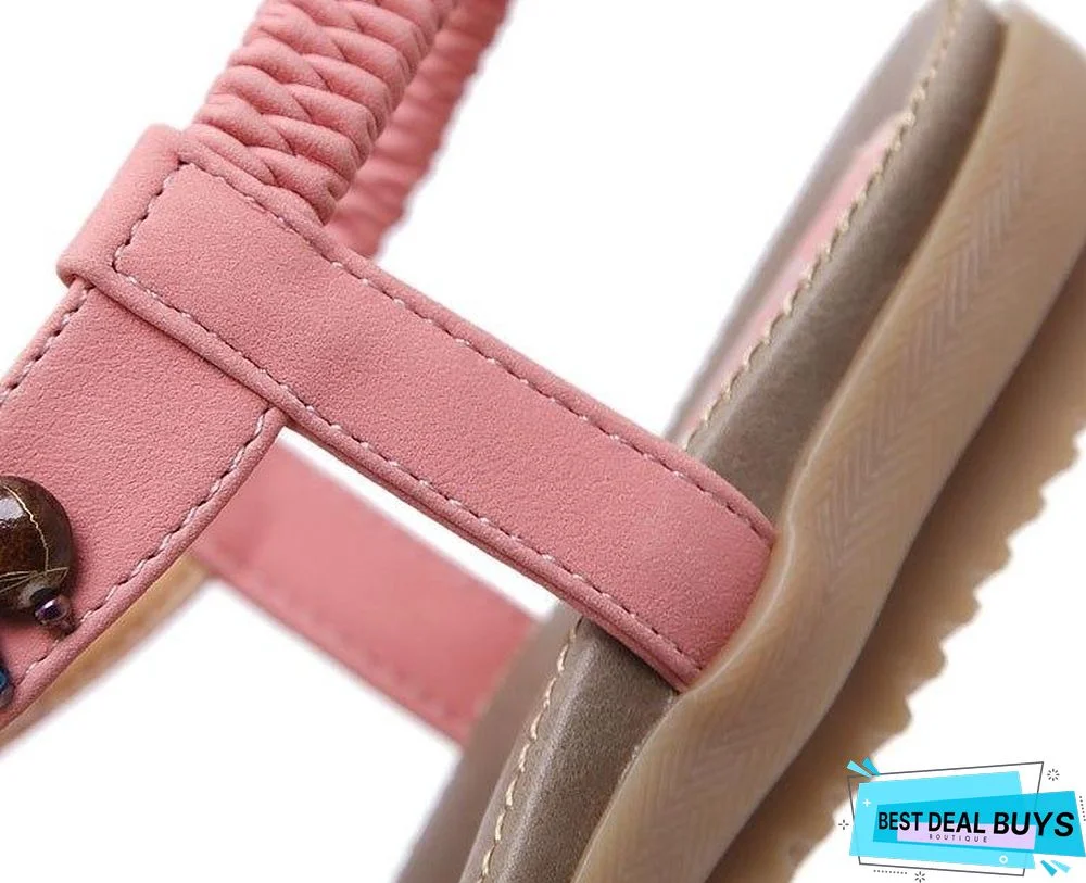 Women Hot Open Toe Flat Summer Sandals String Bead Ethnic Sandals