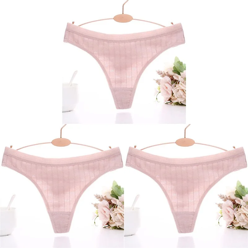 3PCS/Set Embossed Thong Cotton Panties for Women Underwear Sexy Lingerie Female Underpants 3D Striped Cotton G-string Panties