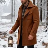💥 2025 Hot Sale! Men's Fleece-blend Raincoat with Detachable Stand-up Collar, Single-breasted Design, and Zippered Pockets - Casual Autumn/winter Outerwear, Brown.