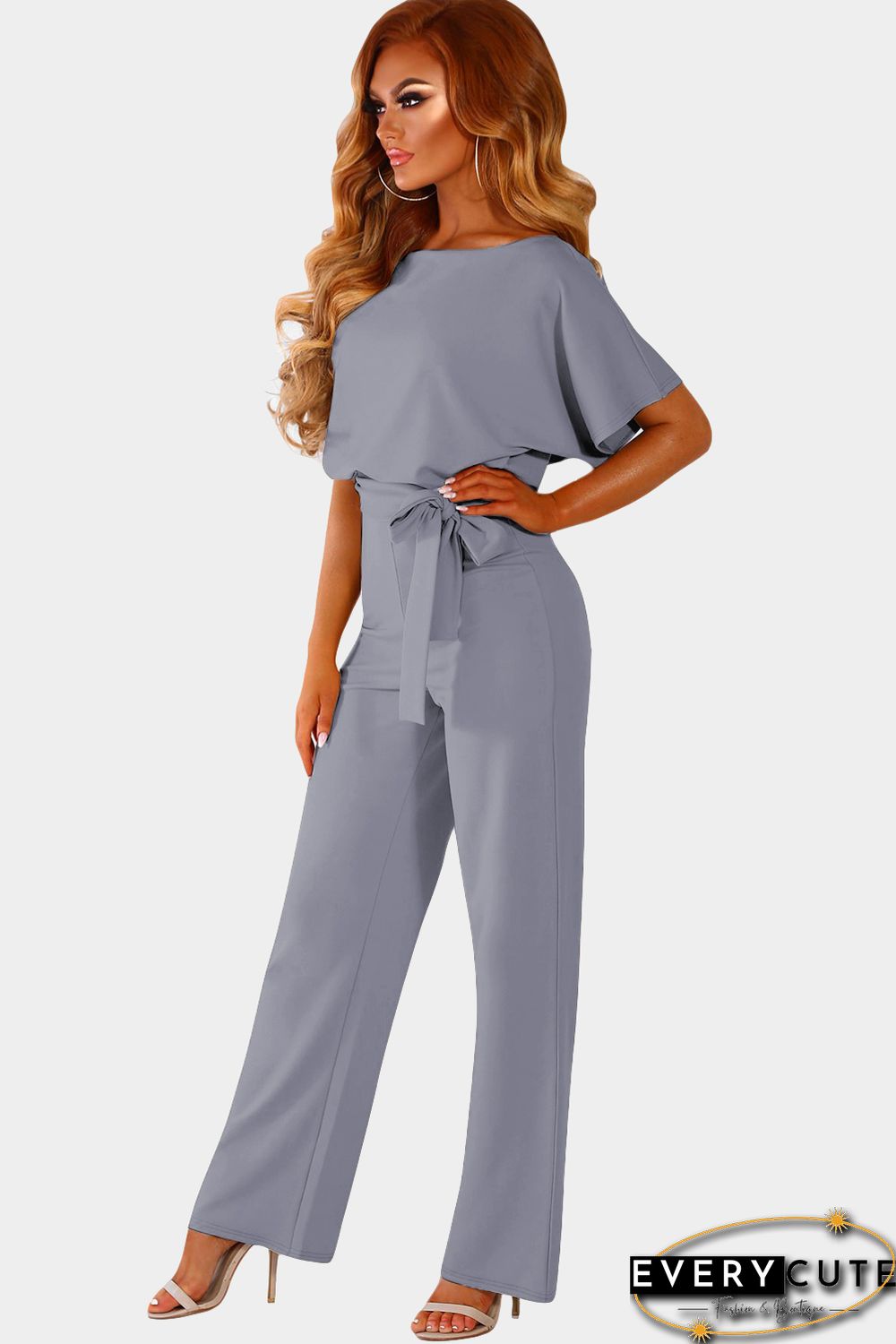 Gray Oh So Glam Belted Wide Leg Jumpsuit