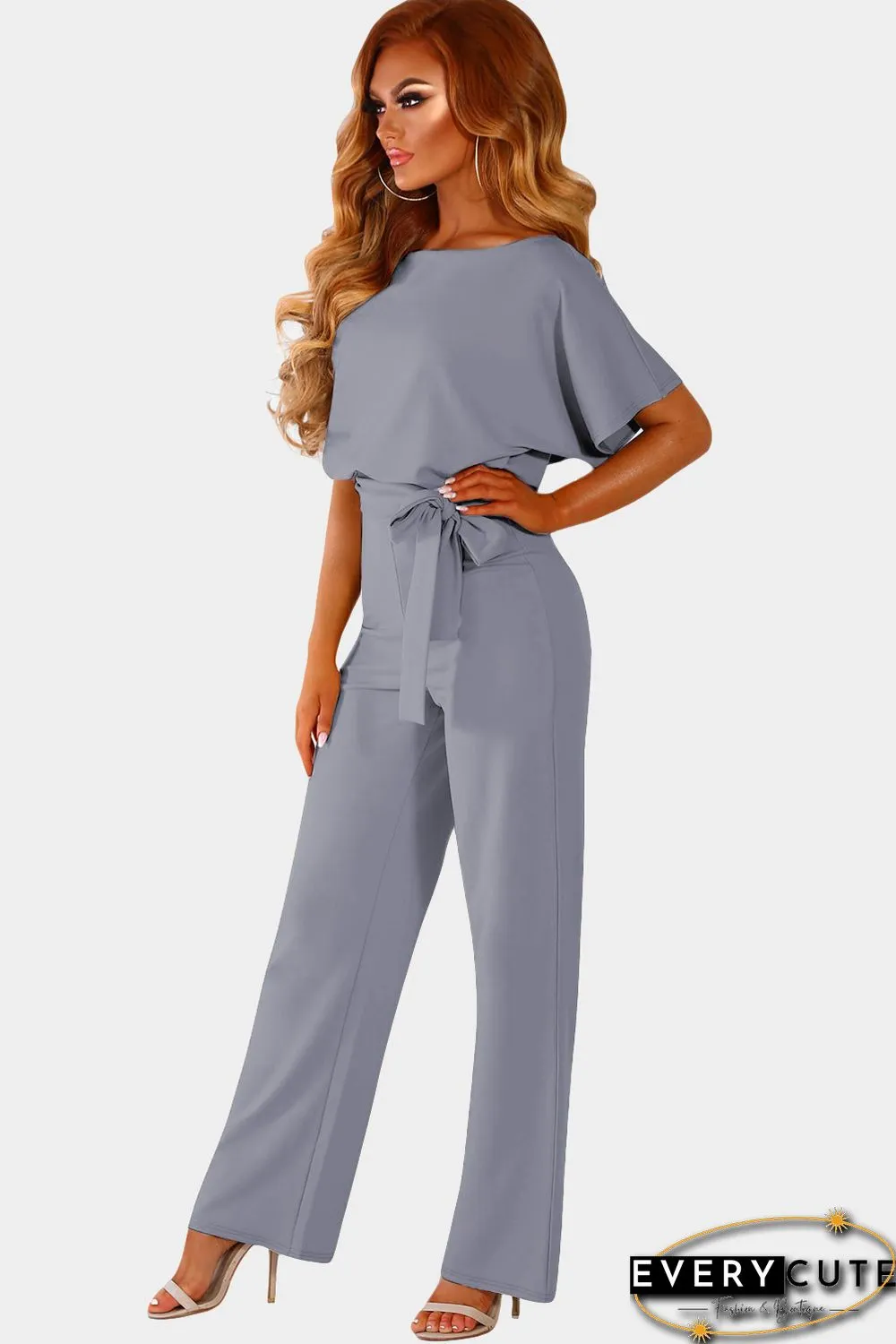 Gray Oh So Glam Belted Wide Leg Jumpsuit